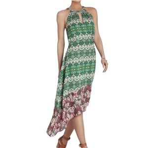 BCBGMAXAZRIA Women’s Asymmetric Dress Pink Green “Keelie”